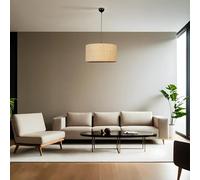 Lustre élégant en métal avec capuchon en bambou, diamètre 45 cm, hauteur réglable, douille E27, doré/noir/beige, parfait pour la décoration d'intérieur et l'éclairage moderne