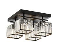 Lustre élégant et vintage, corps en métal noir, hauteur 22 cm, largeur 40 cm, 4 ampoules E27 max. 40 W, design glamour moderne pour la décoration de la maison et de l'hôtel