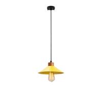 Lustre élégant jaune avec corps en métal et base en bois, 103 x 24 cm, hauteur réglable, douille E27, parfait pour la décoration d'intérieur et l'éclairage moderne