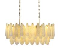 Lustre en albâtre de 48 pouces, lumière d'îlot de cuisine en marbre espagnol naturel, lampe de salle à manger à intensité variable sur la table(L-40"-4 Tiers)