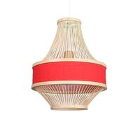 Lustre en Bambou et rotin de 30 cm (11,8 po) pour îlot de Cuisine, Abat-Jour en Tissu, Suspension en Bois Style champêtre, Une lumière réglable, Style bohème, Panier tressé à la Main.