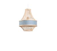 Lustre en Bambou et rotin de 30 cm (11,8 po) pour îlot de Cuisine, Abat-Jour en Tissu, Suspension en Bois Style champêtre, Une lumière réglable, Style bohème, Panier tressé à la Main.