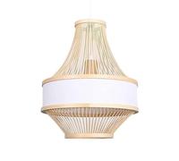 Lustre en Bambou et rotin de 30 cm (11,8 po) pour îlot de Cuisine, Abat-Jour en Tissu, Suspension en Bois Style champêtre, Une lumière réglable, Style bohème, Panier tressé à la Main.