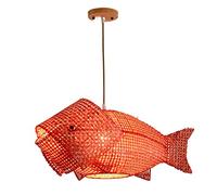 Lustre en Bambou tissé, Design Unique, Abat-Jour Suspendu en Forme de Poisson, luminaire décoratif de Style Japonais du Milieu du siècle, idéal pour Un Salon, Un hôtel, Une Salle à Manger ou