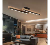 Plafonnier Lampe de plafond en bois Lampe de salle à manger Lampe de salon Lampe de chambre à coucher, métal bois alu plastique noir marron, effet d'étoile, 1x LED 12W 300Lm 3000K blanc chaud, L 70 cm