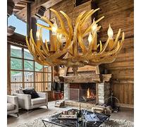 Lustre en Bois de cerf à 6 lumières, Lustre en Bois de Corne de cerf en résine, éclairage de Lustre en Corne de cerf de Style campagnard rétro avec Base E12, Lampe en Bois de cerf pour cafés