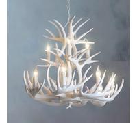 Lustre en Bois de cerf Blanc AADDFDD à 2 Niveaux et 12 lumières, Style Rustique de Ferme, Style Bougie Classique, Grand plafonnier Suspendu en Faux Bois Vintage