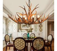 Lustre en bois de cerf en résine - Plafonnier décoratif - Lampe suspendue - Chandelier - Décoration intérieure rustique - Éclairage en bois de cerf - Corne de cerf - 6 têtes - 220V