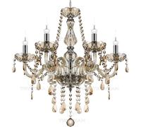 Lustre en cristal, ampoules, chaîne réglable, design élégant, 6 bras Cognac