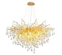 Lustre en Cristal doré à Branches d'arbre, luminaires Modernes pour Salle à Manger, Suspension en Cristal à Branches d'arbre de Luxe D80cm avec penden