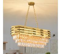 Lustre En Cristal Doré de 40 Cm, Lustre Rond Pour Salle À Manger K9, Luminaire Suspendu À 3Ux, Grand Lustre Encastré Pour Salon, Entrée, Hall, Chambre À Coucher, Cuisine/Or/L80Cm