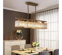 Lustre en cristal doré de luxe pour salle à manger, cuisine, salon, design rectangulaire moderne avec 3 lumières carrées en cristaux noirs, idéal pour bar, café, style linéaire long