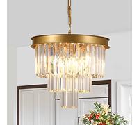 Lustre en Cristal doré Moderne de Luxe 16 Pouces à intensité Variable pour Salle à Manger, îlot de Cuisine, Hall d'entrée, Petit luminaire encastré avec Design Rond, luminaire élégant pour l