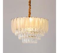 Lustre en Cristal doré Moderne pour Chambre de Fille, Suspension Tambour en Verre dépoli à Plumes, Grand Lustre Rond pour Hall d'entrée, Lampe de Plafond pour Salon, Salle à Manger, îlot de Cuisine,