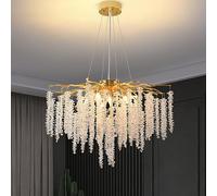Lustre en Cristal Moderne de Luxe - Suspension Goutte d'eau dorée à 9 lumières, Design élégant à Pampilles pour Salle à Manger, Chambre, Salon et entrée - Plafonnier Suspendu de 60 cm