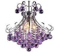 Lustre en cristal moderne, lustre en cristal K9 violet en forme de goutte de pluie, plafonnier encastré, suspension LED à 3 lumières pour chambre à coucher, salle à manger, salon - Violet 30 x 35 cm
