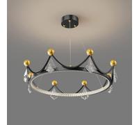 Lustre en Cristal Rose pour Chambre d'enfant, Couronne dorée, Princesse, Rond, Goutte de Pluie, Bleu Clair, 32 W, LED à intensité Variable, luminaire Suspendu pour Salle à Manger,