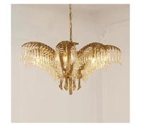 Lustre en Cristal sculpté à la Main, Suspension en Laiton doré, luminaire Suspendu de Luxe pour Salon de Villa (8 Ampoules D93H50cm)