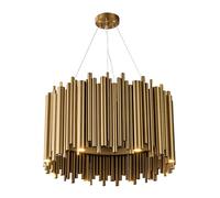 Lustre en cuivre de luxe - Design unique et impressionnant | Cylindres en acier inoxydable | Douilles d'ampoule intégrées | Minimaliste et artistique | Longueur du cordon réglable | Ampoules G9