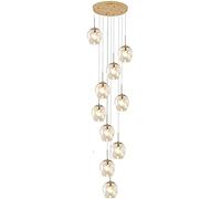 Lustre en forme de goutte de pluie à 12 lumières en forme de boule de verre, suspension longue de 220 cm à hauteur réglable E27, plafonnier en forme de globe en verre soufflé à la main, lamp