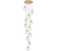 Lustre en forme de goutte de pluie à 12 lumières en forme de boule de verre, suspension longue de 220 cm à hauteur réglable, E27, plafonnier en forme de globe en verre soufflé à la main, lam