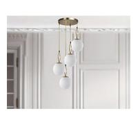 Lustre en métal 4 globes - D. 30 x H. 70 cm - Blanc et cuivre - ASROUN