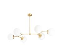 Lustre en métal - 6 globes - L. 100 x H. 52 cm - Doré et blanc - DAMAR