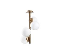 Lustre en métal et verre - 4 globes - D. 32 cm x H. 53 cm - Doré et blanc - FAZE