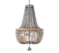 Lustre En Perles de Bois Gris Style Bohème, 4 Lumières, Finition Métal Antique, Style Ferme, Perles de Bois, Pour Salle Den, Salon Ou Chambre.