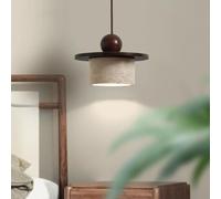 Lustre en pierre de noyer style nordique, luminaire suspendu cylindrique en travertin, luminaire de plafond E27, idéal pour une table de chevet, une cuisine, un couloir ou une chambre à coucher, style