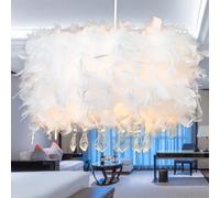 GUANSHAN Lustre en plumes en cristal Pendentif en plumes blanches Plafonnier plafonnier, Romantique et luxe pour salon, salle à manger, 40CM / 15.9INCH