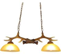 Lustre en résine et bois de cerf à 2 lumières - Plafonnier en cristal vintage - Lustre à hauteur réglable - Style rural et campagne,Lampe à Suspension