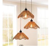 Lustre en rotin, 3 lumières, lustre bohème,Ganeed lustre de ferme, hauteur réglable, lampe vintage en rotin