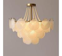 Lustre en Verre Dépoli Or 20" Perle Art Déco Lustre Coquillage 4 Niveaux Grand Semi Encastré Plafonnier Rond Nordique Moderne Suspension pour Filles Chambre Salon Cuisine, Without Beads