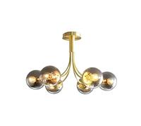 Lustre en verre E27 pendant la lumière, en laiton brossé avec globes blancs givrés, plafonnier à molécules de branches, compatible avec le salon, la salle à manger et le restaurant.,Lustres