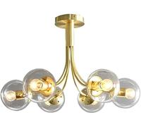 Lustre en verre E27 pendant la lumière, en laiton brossé avec globes blancs givrés, plafonnier à molécules de branches, compatible avec le salon, la salle à manger et le restaurant.,Lustres