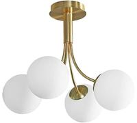 Lustre en verre E27 pendant la lumière, en laiton brossé avec globes blancs givrés, plafonnier à molécules de branches, compatible avec le salon, la salle à manger et le restaurant.,Lustres