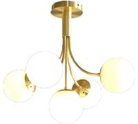 Lustre en verre E27 pendant la lumière, en laiton brossé avec globes blancs givrés, plafonnier à molécules de branches, compatible avec le salon, la salle à manger et le restaurant.,Lustres
