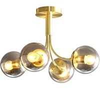 Lustre en verre E27 pendant la lumière, en laiton brossé avec globes blancs givrés, plafonnier à molécules de branches, compatible avec le salon, la salle à manger et le restaurant.,Lustres