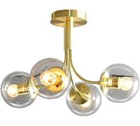 Lustre en verre E27 pendant la lumière, en laiton brossé avec globes blancs givrés, plafonnier à molécules de branches, compatible avec le salon, la salle à manger et le restaurant.,Lustres