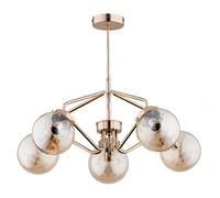 Lustre En Verre Fumé Métal B: 58 Cm En Or Boule Abat-Jour Rétro