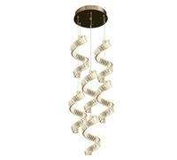 Lustre, Escaliers de luxe Dimmable Led Lustre K9 cristaux Pendnat lumières vague acier Droplight suspension lampe maison Luminarias LED Chandelier Ceiling(White light,6 light)