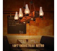 Lustre Fer Forgé Bois Rétro Suspension Lampe Industrielle Pendentif Lumière Réglable Hauteur Industrielle Loft Bar Suspendus Éclairage Salle À Manger Personnalité Créative Abat-Jour Verre