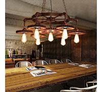 Lustre Fer Forgé Vintage Industriel Gear Pendentif Vintage Gear Pendant Lampe E27*7 Chaîne Haute Suspendue Réglable Restaurant Café Bar Salon Lumière De Suspension Décorative Éclairage De Plafond