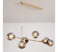 Lustre Globe en Verre Moderne éclairage lustres industriels du Milieu du siècle à 6 lumières Suspension linéaire plafonnier Suspendu en métal avec Abat-Jour en Boule de Verre pour Salon Ferm