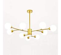 Lustre Globe Moderne du Milieu du siècle, Lampe Suspendue, Finition Noire Mate, Abat-Jour en Verre soufflé à la Main, luminaire de Plafond, Lustre Nordique doré à 9 lumières, Vision