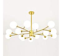 Lustre Globe Moderne du Milieu du siècle, Lampe Suspendue, Finition Noire Mate, Abat-Jour en Verre soufflé à la Main, luminaire de Plafond, Lustre Nordique doré, 15 lumières Vision