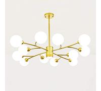 Lustre Globe Moderne du Milieu du siècle, Suspension, Finition Noire Mate, Abat-Jour en Verre soufflé à la Main, luminaire de Plafond, Lustre Nordique doré, 12 lumières Vision