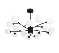 Lustre Globe Moderne du Milieu du siècle, Suspension, Finition Noire Mate, Abat-Jour en Verre soufflé à la Main, luminaire de Plafond, Lustre Nordique Noir, 15 lumières, Vision