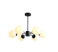 Lustre Globe moderne Mat Siècle Mat Black Finish Plafond Luminaire main laiteux blanc verre abat-jour suspendu lumière Nordique Réglable E27 Pendentif lampe noir 10 lumière vision